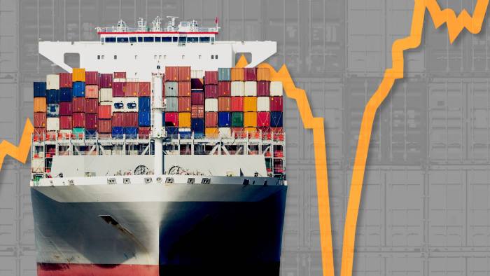 FT montage of a container ship and a graph