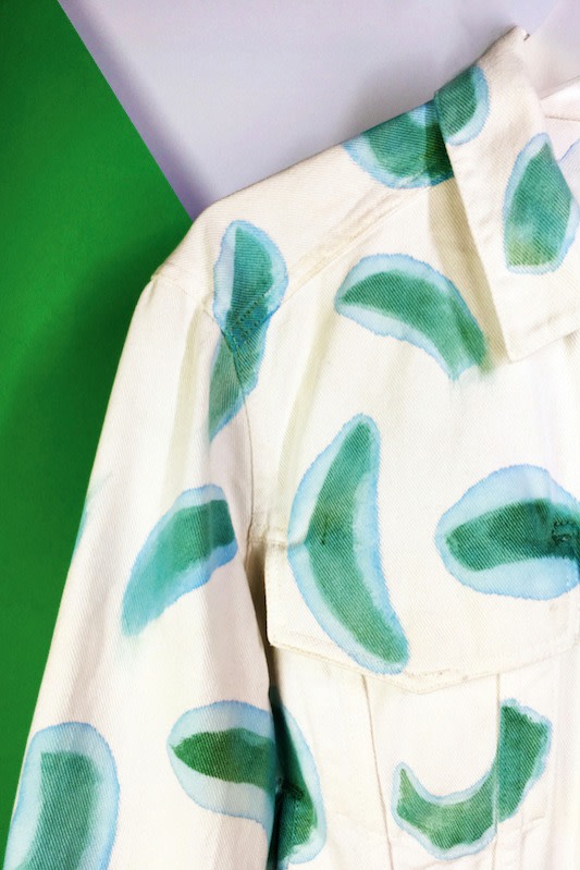 An upcycled denim jacket with photosynthetic print