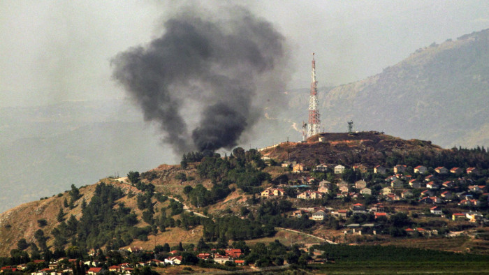 Mmoke billowing from the Israeli side of the border after being targeted by rockets from Lebanon. 