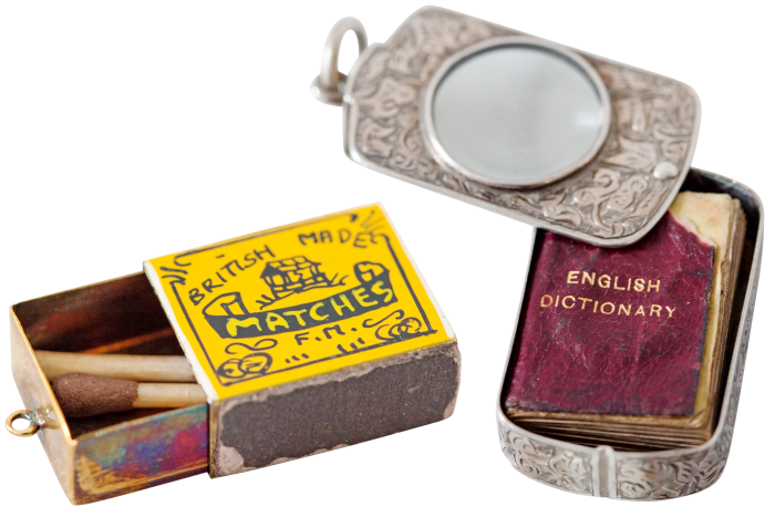 Sophie Hulme’s vintage matchbox and dictionary charm pendants