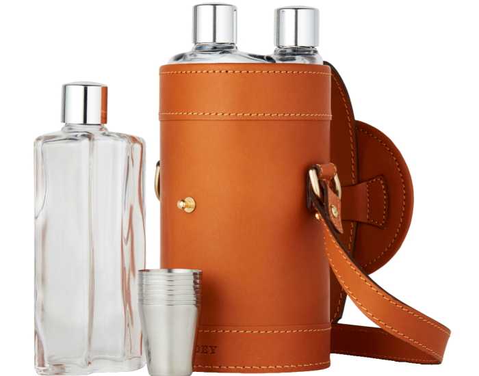 Purdey London leather-cased Triple Flask and Position Finder set, £495