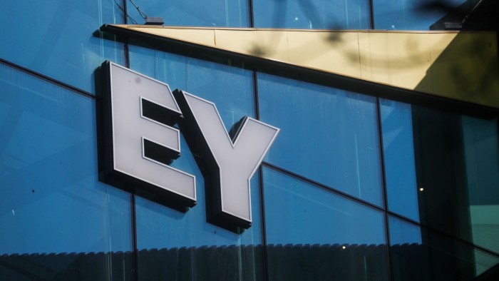 The EY logo on the company’s offices in London
