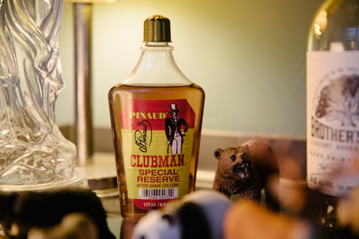 One of his grooming staples: Clubman Special Reserve cologne