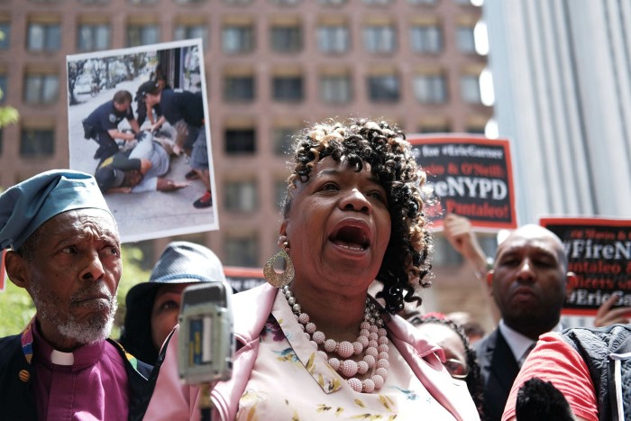 Gwen Carr, mother of Eric Garner, outside police headquarters in Manhattan. It took five years — and much public pressure — before the police commissioner fired Daniel Pantaleo, the officer who caused Garner’s death