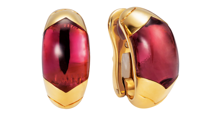 Bulgari gold and pink tourmaline Tronchetto ear clips, late-20th century, £3,350