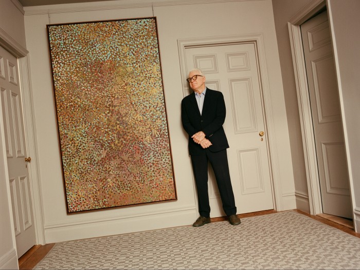 Steve Martin with Song of the Emu by Emily Kame Kngwarreye