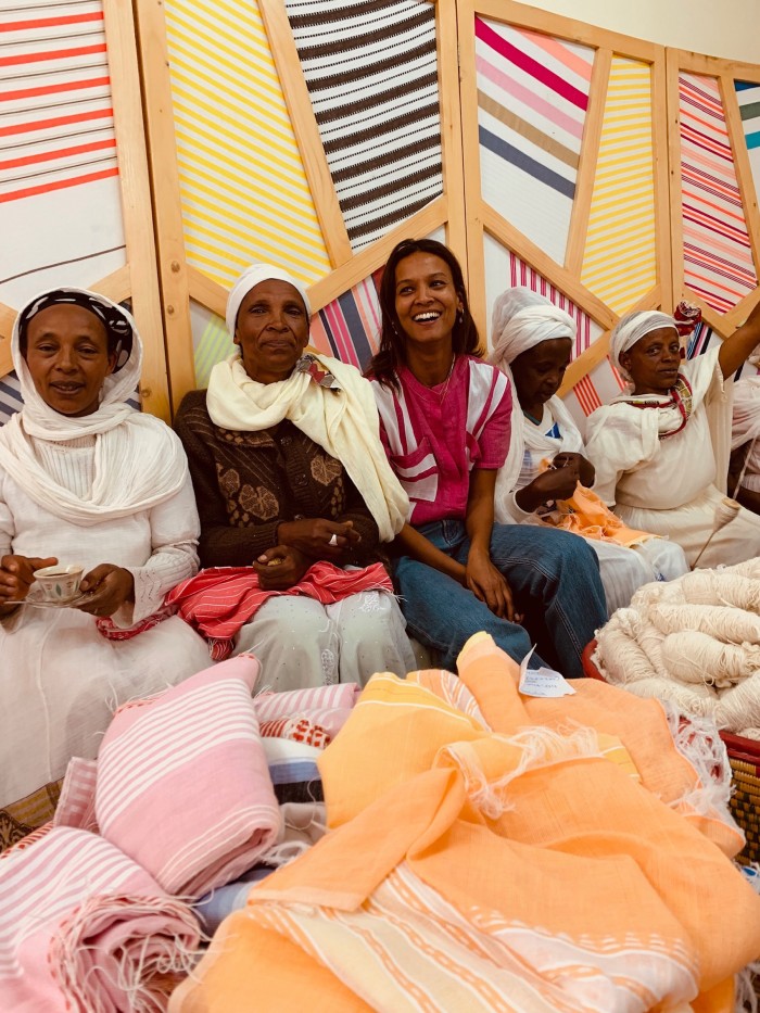 Lemlem’s artisans with Liya Kebede in Ethiopia