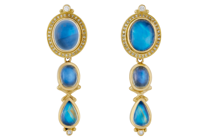 Elizabeth Gage blue moonstone, diamond and gold earrings, £12,000 