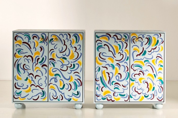 Palette cabinets with brushstrokes by artist Claire de Quénetain, £8,690 for two