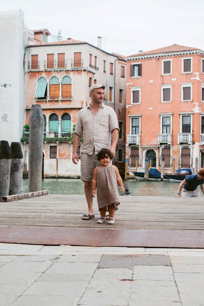 Emiko’s husband Marco Lami and her daughter Luna near the Rialto