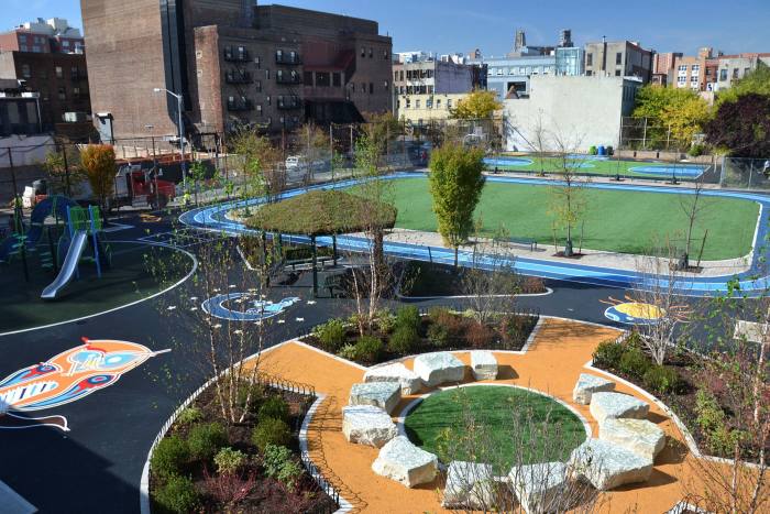 New York City’s Schoolyards to Playgrounds programme opens school playgrounds when school is closed so that all spaces are always in use; Paris has a similar scheme