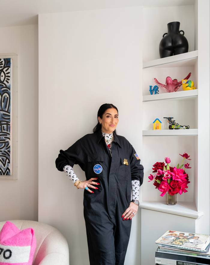 Fatemi at home in London wearing a vintage NASA jumpsuit