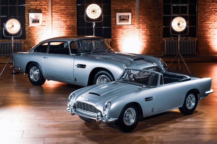 The Little Car Company’s Aston Martin DB5 Junior, from £35,000, alongside an original DB5
