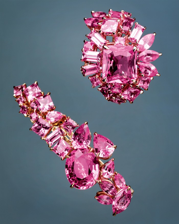 From top: Gem Dior by Dior Joaillerie Rose Bonbon pink sapphire ring and Rose Magenta pink sapphire ring, both POA