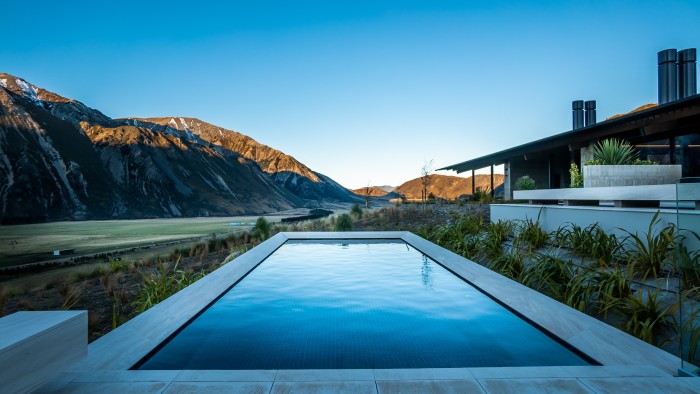 The homestead pool at Flock Hill Station on New Zealand’s South Island