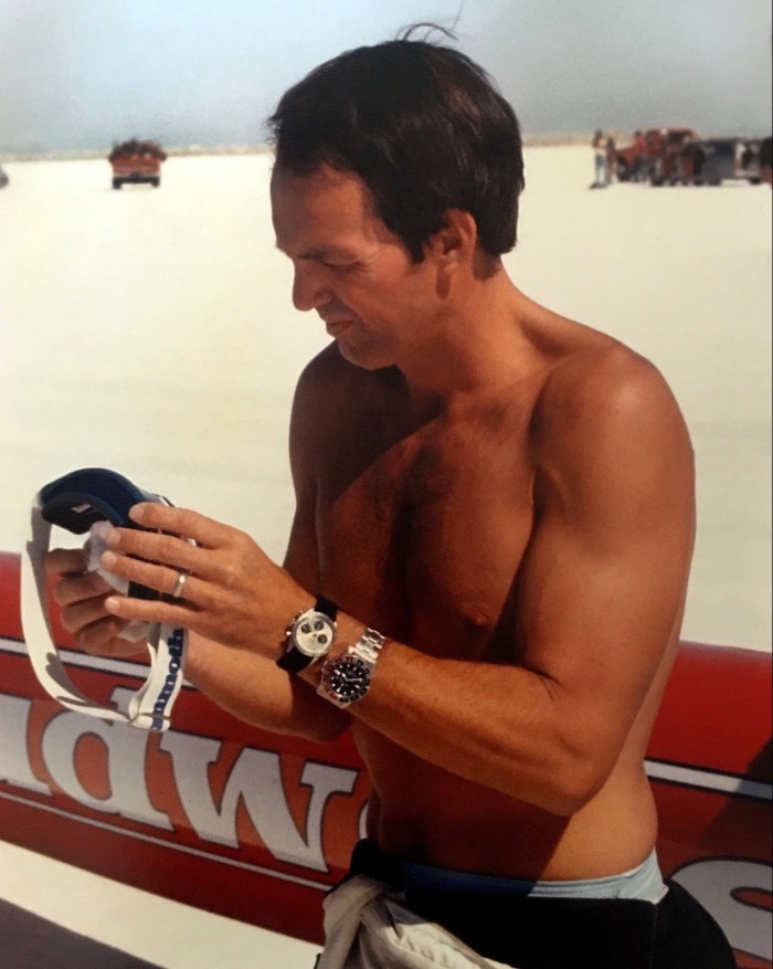 Stan Barrett wearing the Rolex 6262 Daytona and the Rolex GMT-Master ‘Pepsi’ 
