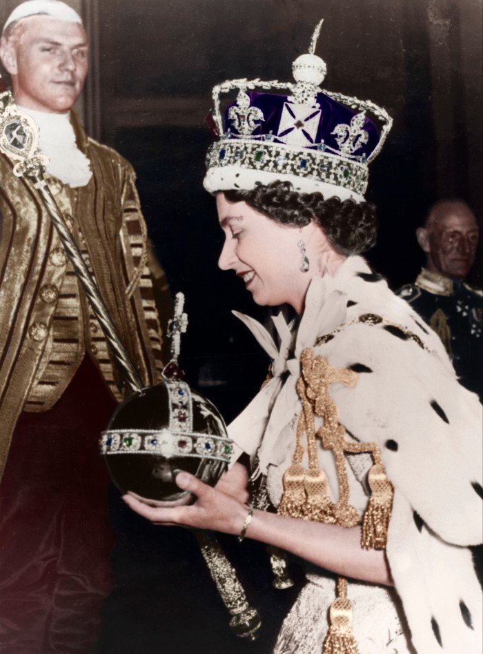 Queen Elizabeth after her coronation at Westminster Abbey, London, June 1953