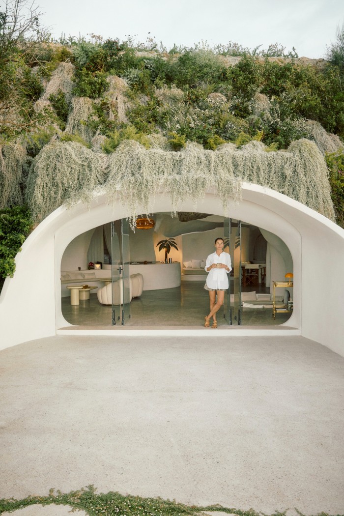 Amfitheatrof at the entrance to her cave. Fabrics throughout by Loro Piana