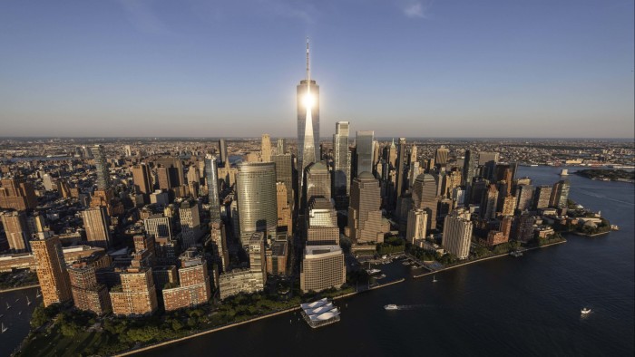 Sunlight is reflected off One World Trade Center in lower Manhattan