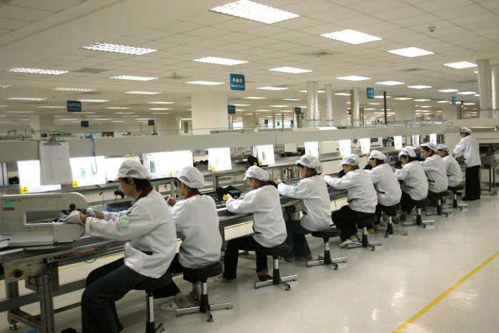 Wistron workers in China. It  says it so far handles 70 per cent of its production out of its factory in the Chinese city of Chongqing and only the remaining 30 per cent out of Taiwan