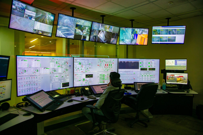Bank of screens at a control room