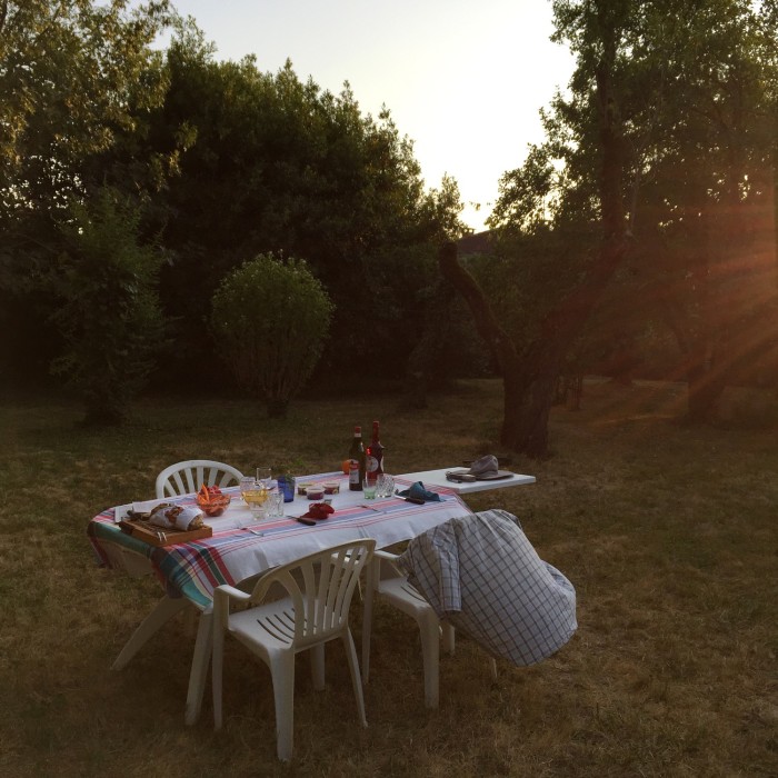 The table set for dinner at the author’s parents’ garden in Albi