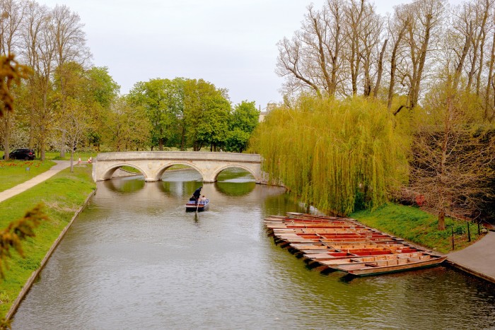 Punts by Trinity Bridge on the river Cam