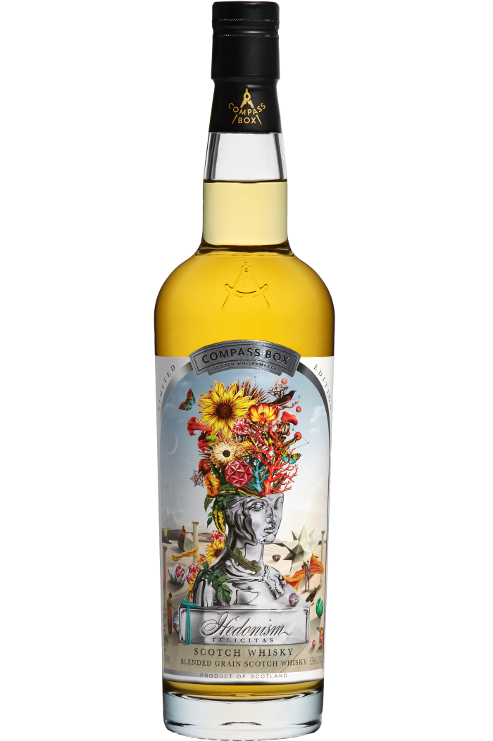 Notes of “fine spices, coconut-y gorse flower, honey, Earl Grey tea and ginger biscuits” – the rare Compass Box Hedonism Felicitas 20th-Anniversary Whisky