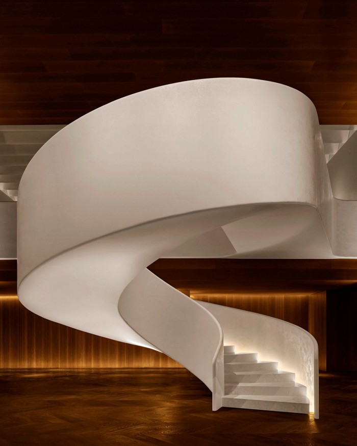 The Madrid Edition’s spiral white marble staircase