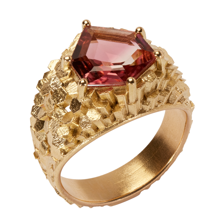 Jo Hayes Ward gold and pink-tourmaline Tapered Chaos Hex ring, £5,780