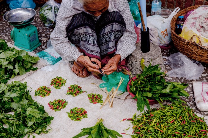 A woman selling chillies at the morning market