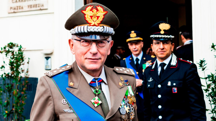 Claudio Graziano visits police headquarters in Rome in 2018 while serving as Italy’s chief of defence staff