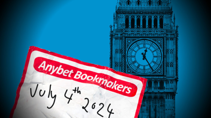 Montage of betting slip with the date of the UK general election and the Big Ben clocktower against a blue background 