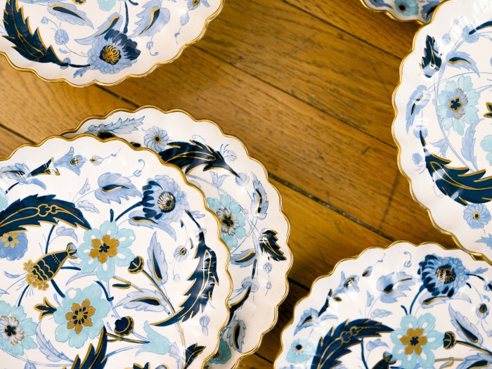 The dessert plates and dishes she bought at a Parma antiques fair