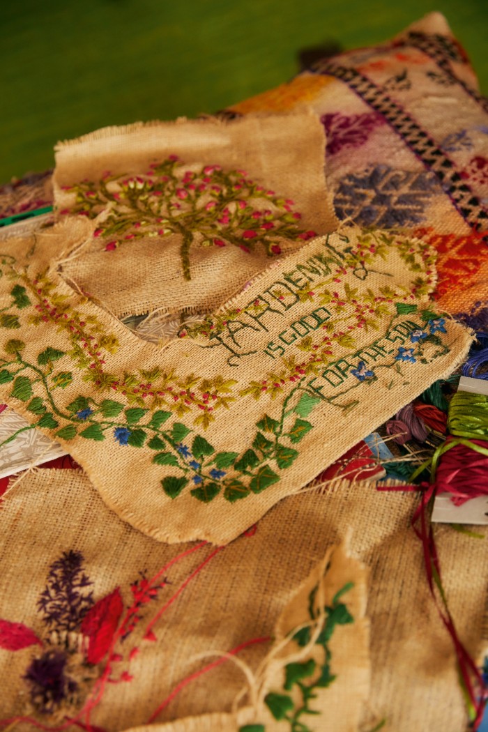 On the inside of a bag from Guinness’s summer 2023 collection is sewn: ‘Gardening is good for the soul to be free’