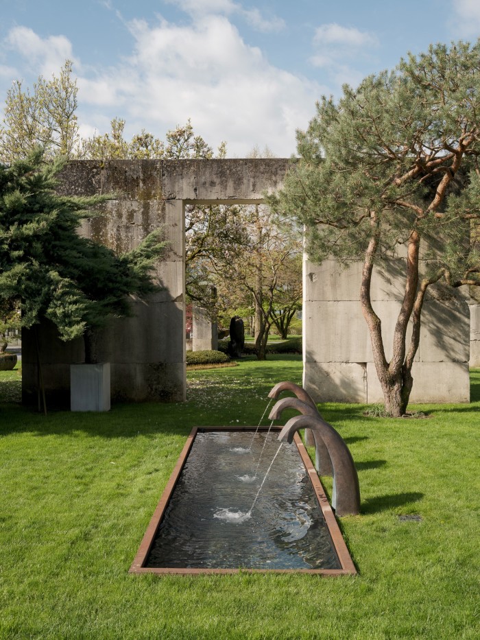 Enea’s Tree Museum, with an in-house water feature alongside sculptures and juniper, pine, maple and magnolia trees