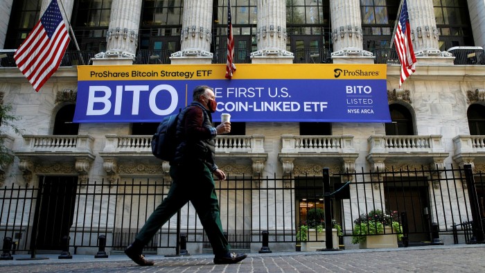 A banner celebrating ProShares Bitcoin Strategy ETF launch