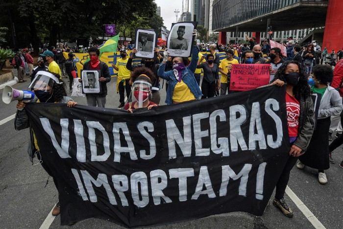 A Black Lives Matter march in São Paulo. Black or mixed-race people are drastically under-represented at executive level in Brazilian businesses