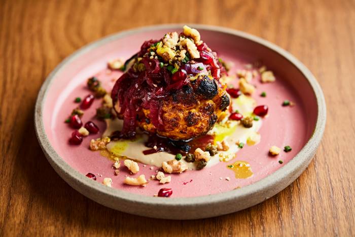 Whole-roast cauliflower with agrodolce and pomegranate seeds
