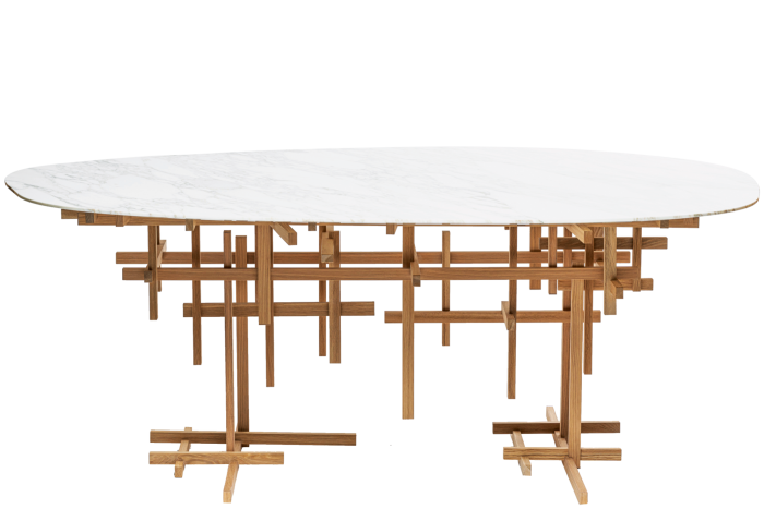 Kengo Kuma For Aman oak and marble Migumi table, POA