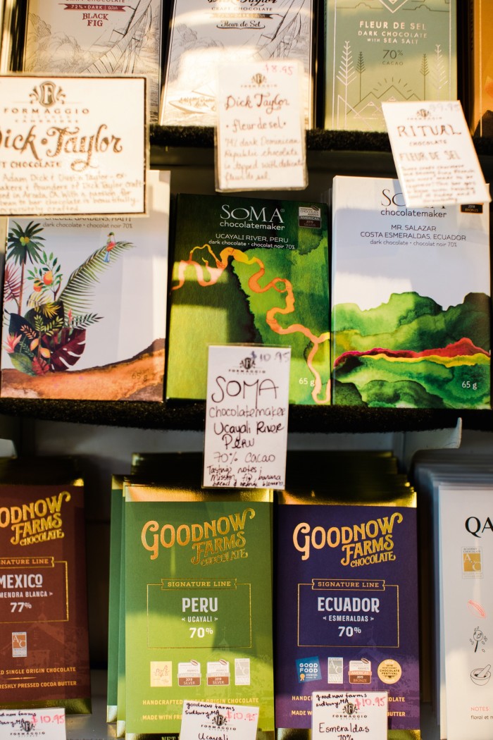 Bean-to-bar chocolate, from makers such as Dick Taylor, $8.95, Ritual, $9.95, Soma, from $10.95, Goodnow Farms, $10.95, and Qantu, $10.95