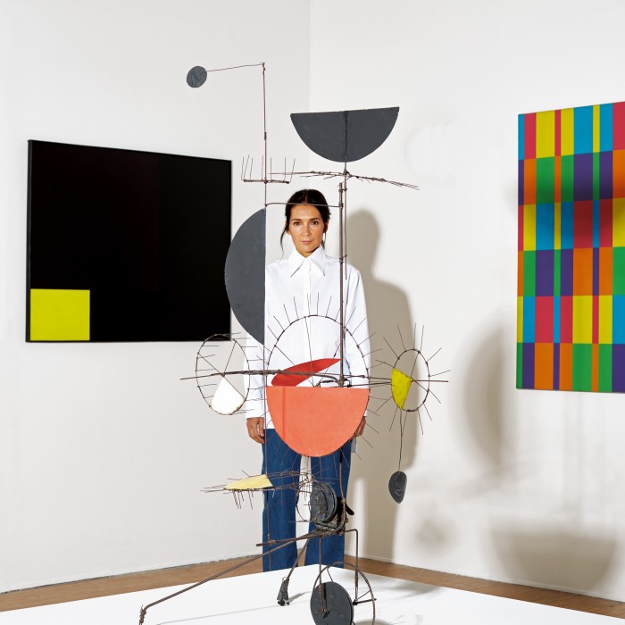 Ingrid Brochard at the Centre Pompidou, with artworks by (from left) Aurélie Nemours, Jean Tinguely and Richard-Paul Lohse
