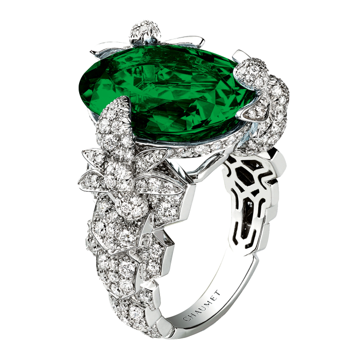 Chaumet green tourmaline, diamond and 18ct-white-gold Bee My Love Exquises cocktail ring, POA