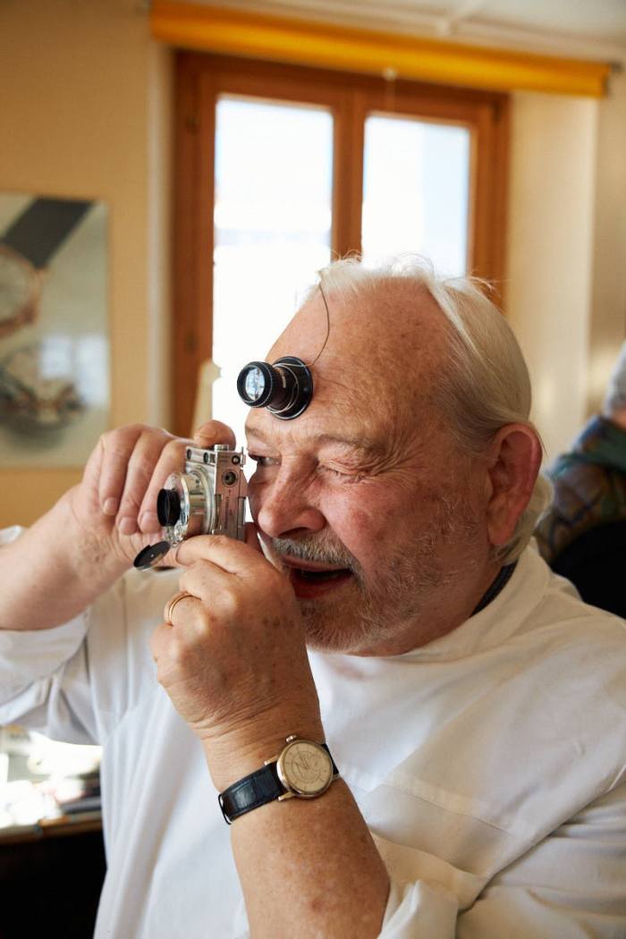 Dufour with the 1937 LeCoultre Compass camera belonging to his grandfather, who worked at the watchmaker