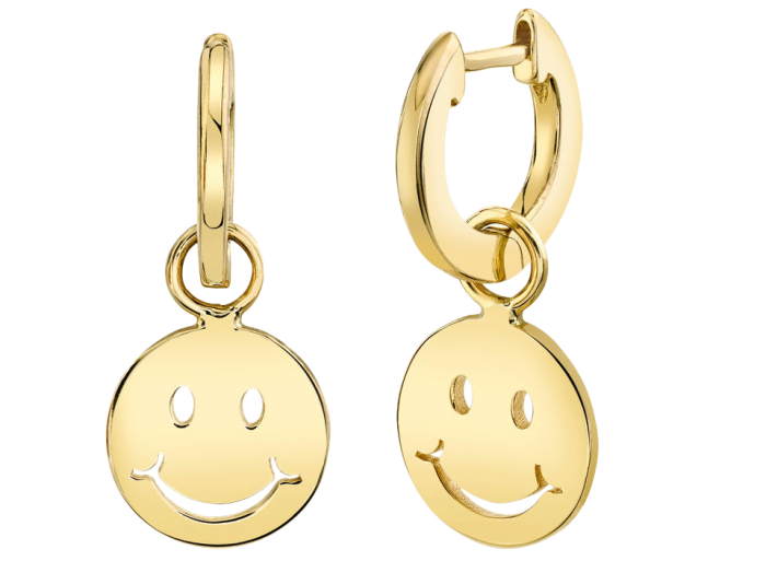 Sydney Evan gold Happy Face hoop earrings, $870