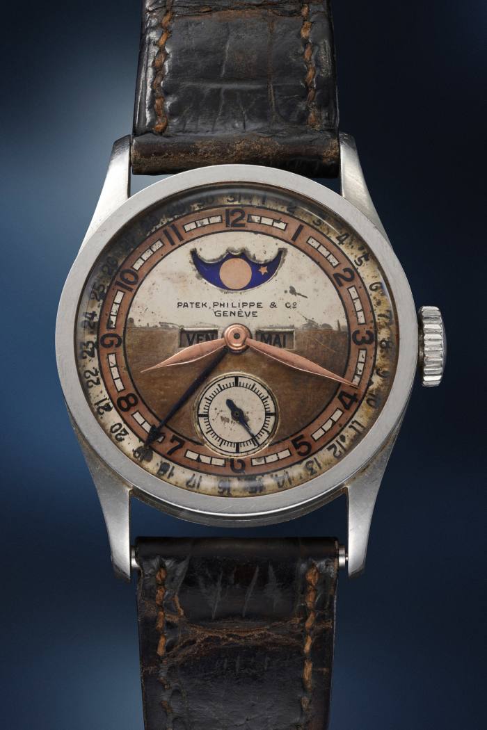 The face of the emperor’s Ref 96 Quantième Lune Moonphase watch, to be auctioned by Phillips