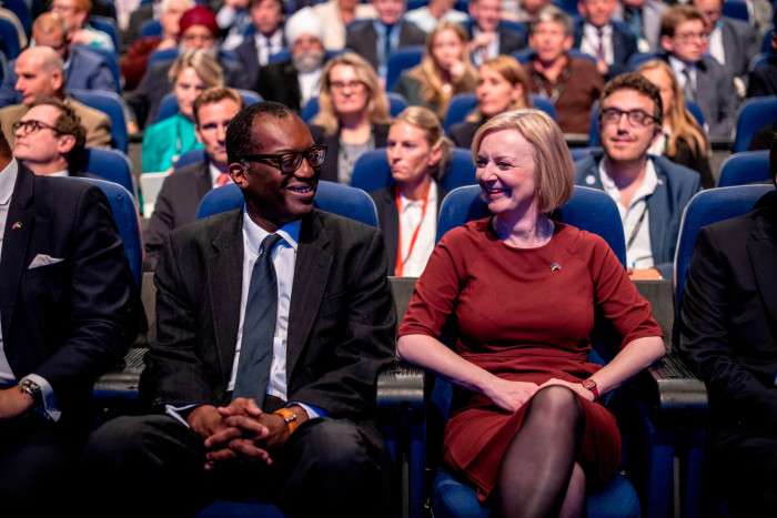 Kwasi Kwarteng, then chancellor, and Liz Truss, as prime minister, at the 2022 Conservative party conference in Birmingham