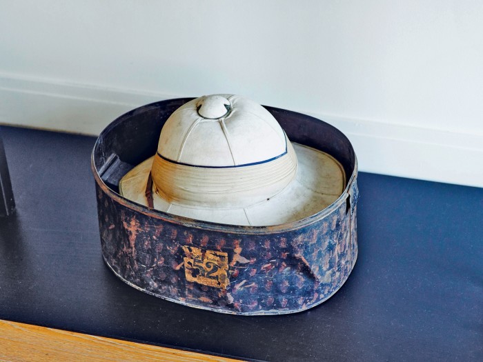 Sauvage’s pith helmet in its transport box
