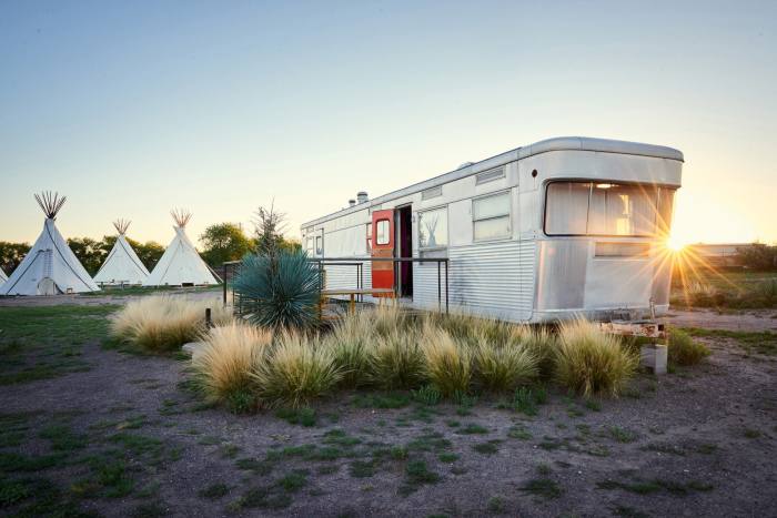 Guests at El Cosmico can stay in a trailer, tent or yurt