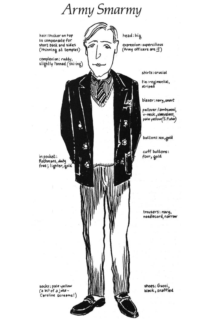 The “Army Smarmy” look from The Official Sloane Ranger Handbook